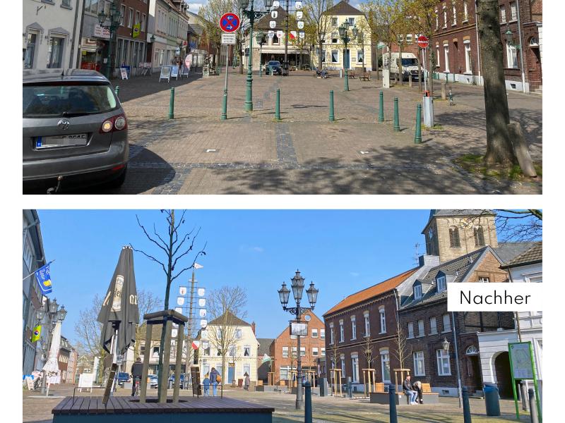 Vorher-Nachher-Bild des Marktplatzes in Grefrath